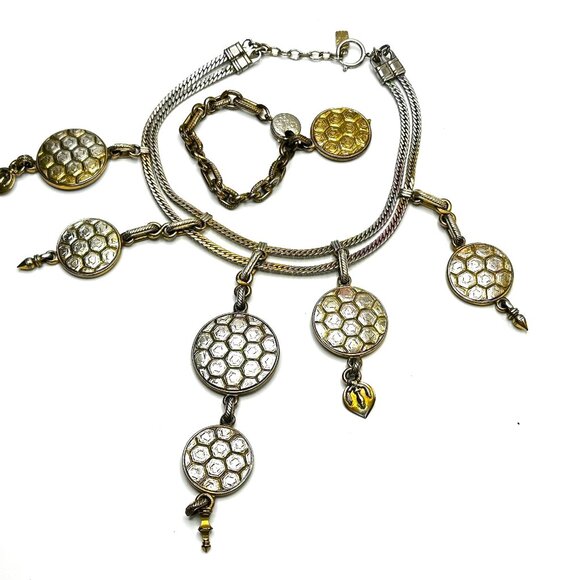 1990s Yves Saint Laurent Tortoiseshell Statement Bib Necklace & Bracelet Set - Picture 4 of 16